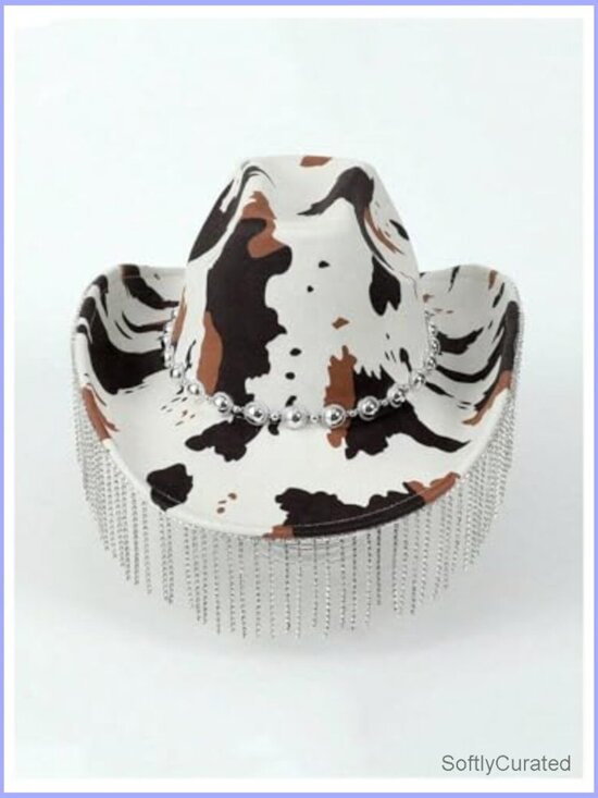 Western Cowboy Hat with Rhinestones Fringe Beaded Belt